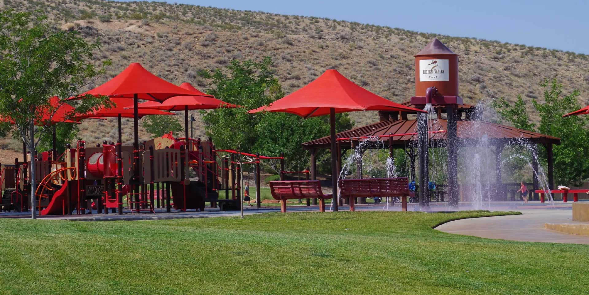 Hidden Valley Park splash pad and playground area in St. George.
