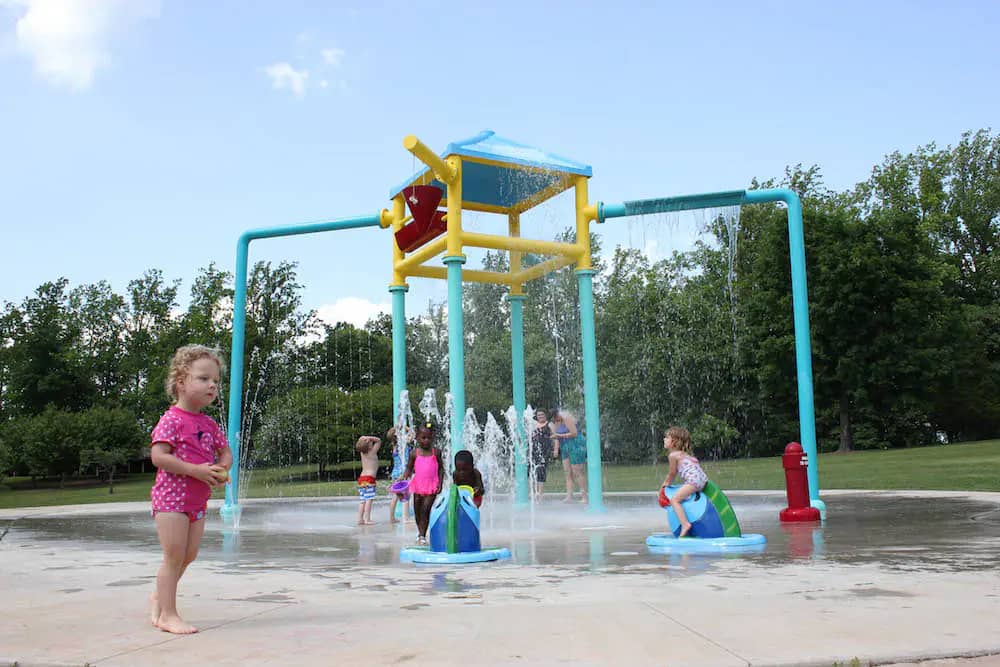 Children playing at Riverside Park Sprayground in Lynchburg.