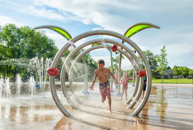Kaysville Heritage Park Splash Pad spray area at the city park.