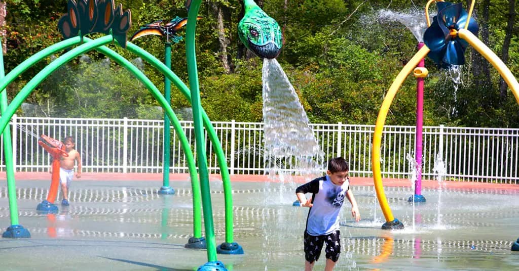 Dinosaur water feature at the Dinosaur Place splash area.