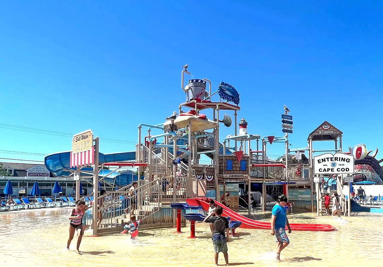 Splash Island splash pad area at Wicked Waves Cape Cod in West Yarmouth.
