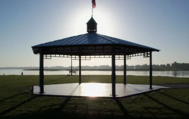 Lakefront Park in St. Cloud at sunrise near the waterfront amenities.