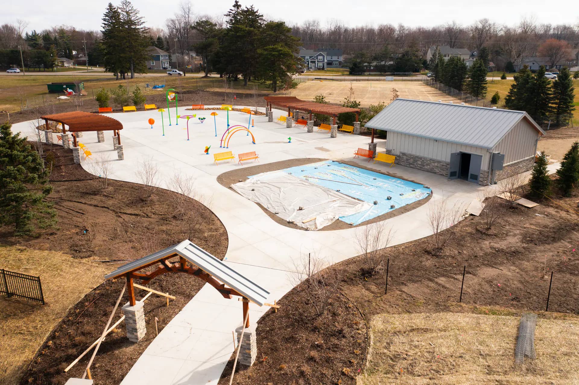 Additional view of splash features at Jessica's Splashpad.