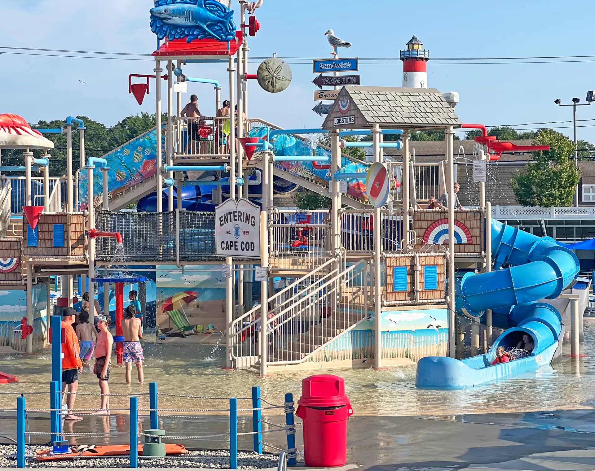 Tipping bucket and splash features at Splash Island.
