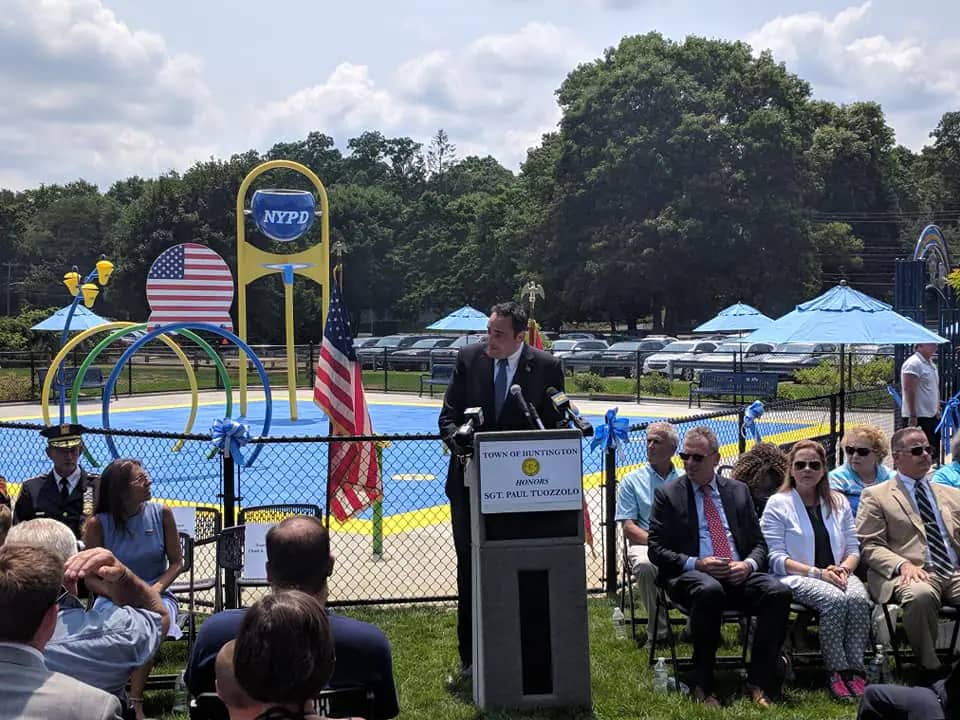 Opening ceremony image for Sgt. Paul Tuozzolo Memorial Spray Park.