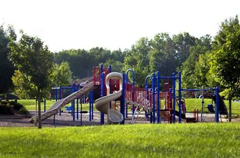 Village Green Park area in Powell, home to the seasonal splash pad.