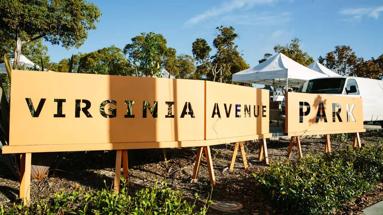 Virginia Avenue Park sign in Santa Monica.
