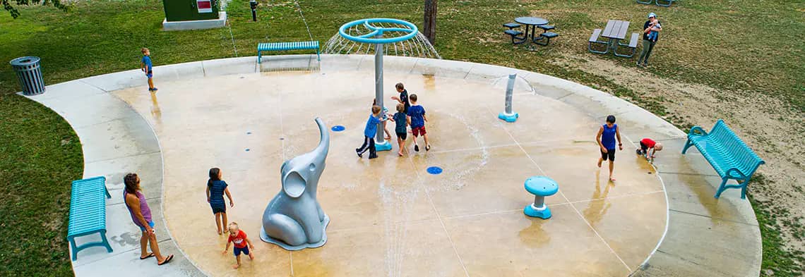 Splash pad at Wilson Park in Milan during the summer season.