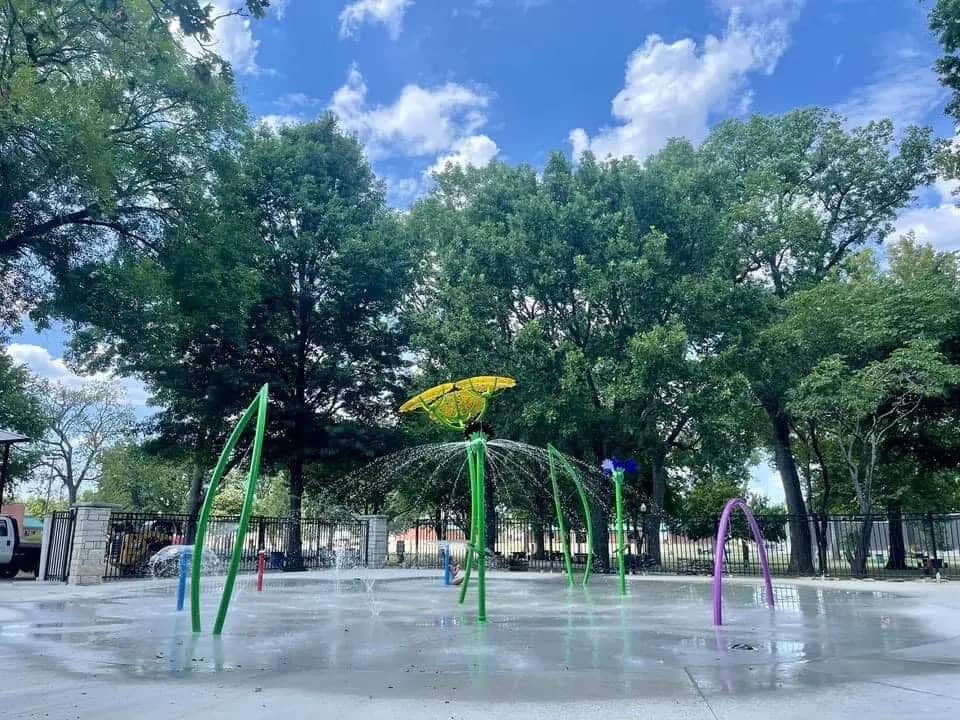 Daytime view of the Parsons Splash Pad in Forest Park.