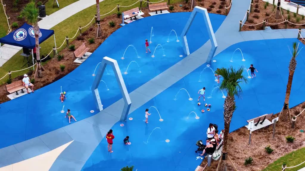 Children's splash features at Mount Pleasant Splash Pad.