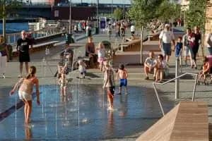Children playing in a Green Bay municipal splash pad.