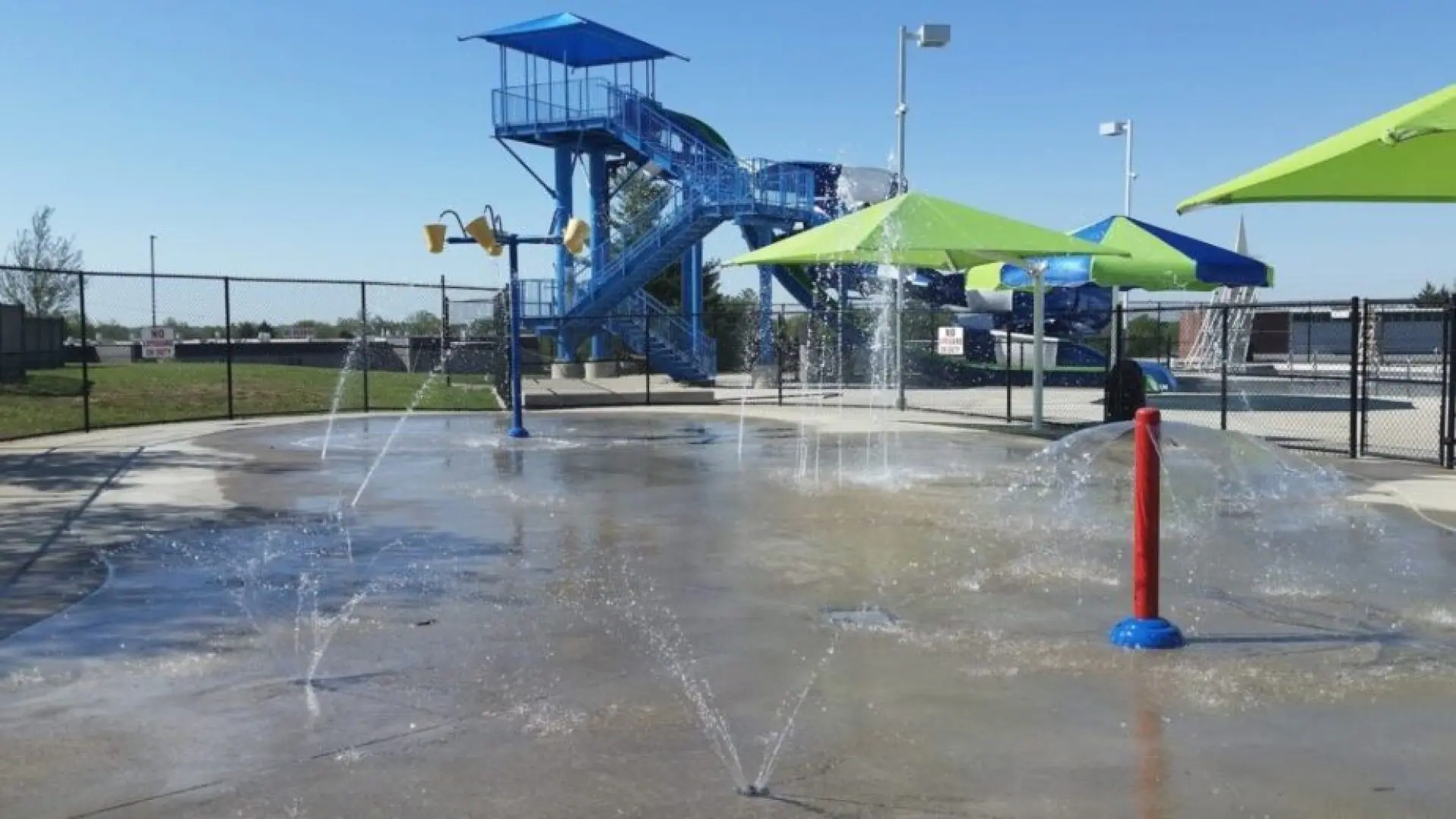Splash pad area at American Legion Waterpark in Elizabethtown.