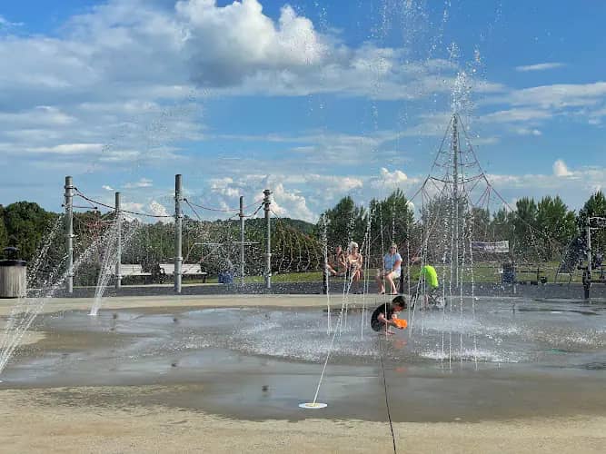 kids play at the splash pad