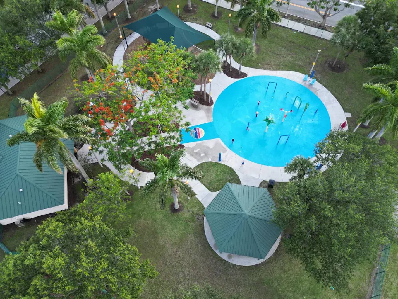 An aerial view of the splash pad