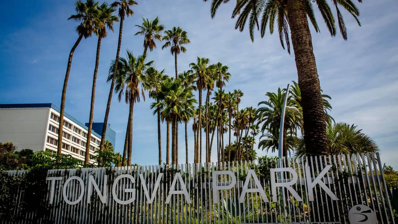 Tongva Park sign in Santa Monica.