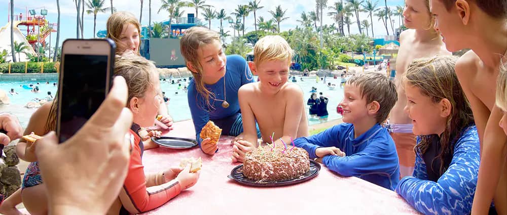 Reserved party space by the wave pool at Wet'n'Wild Hawaii.