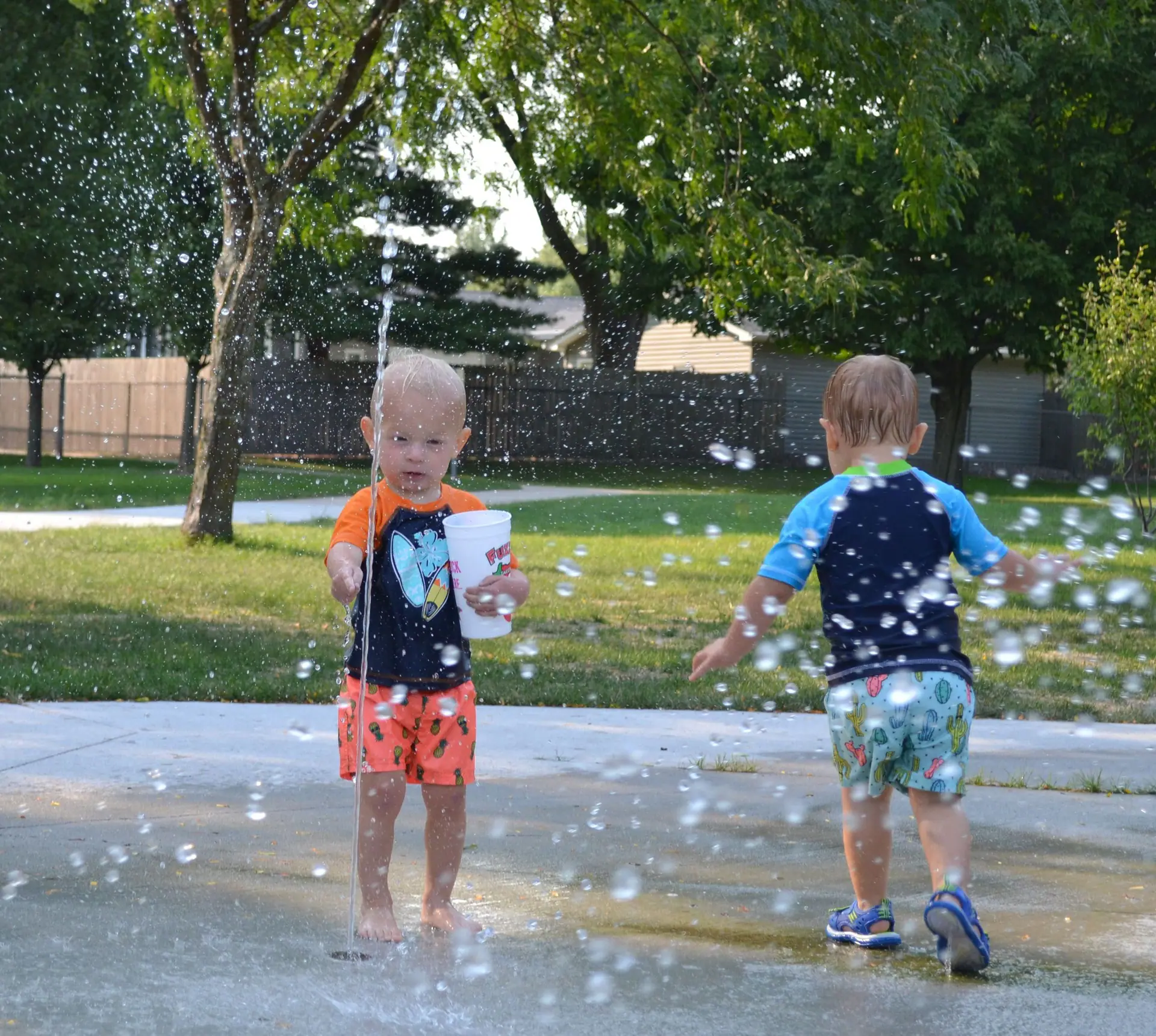 Seasonal splash-pad play area in Ankeny.