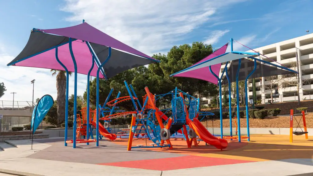 Play area at Pan Pacific Park in Los Angeles near the splash pad.