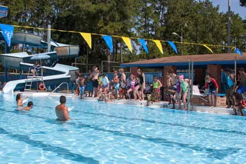 H. Spurgeon Cherry Pool in Gainesville with deck space and family aquatics features including the splash pad area.
