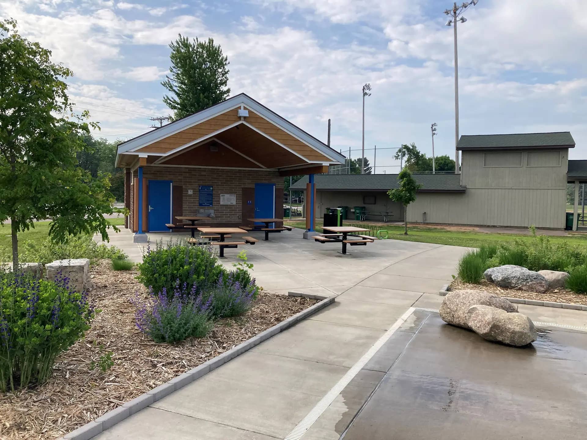 Additional view of Mead Splash Pad features and splash zone.