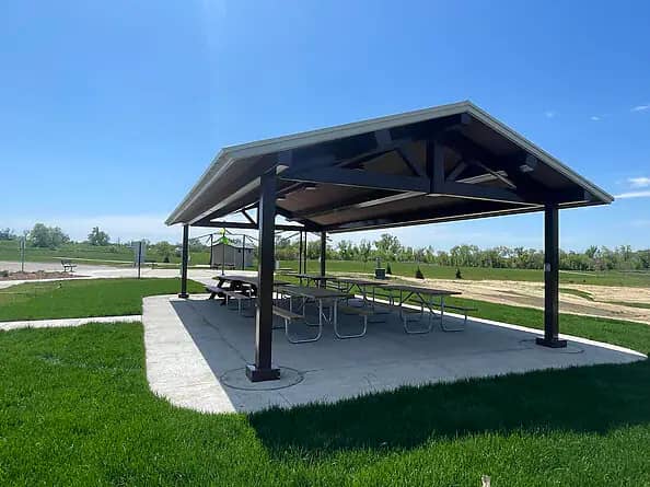Orange Pavilion at Turtle Creek Park beside the splash pad area in Hiawatha.
