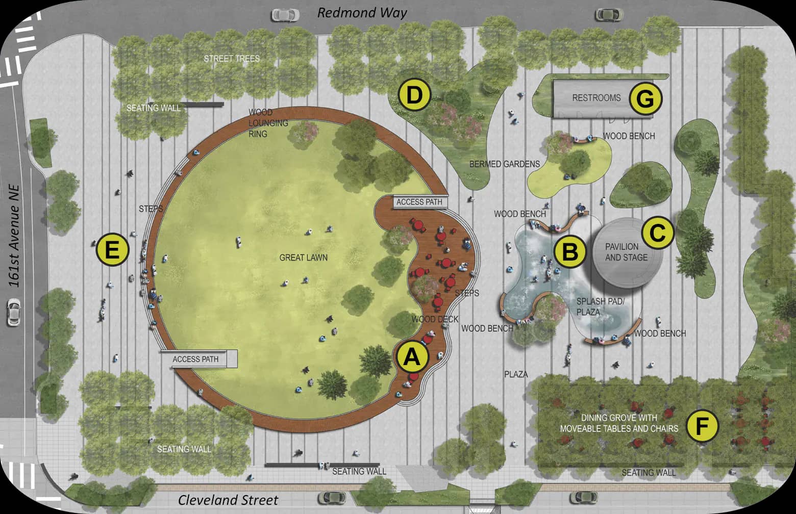 Amenity view from Downtown Park in Redmond.