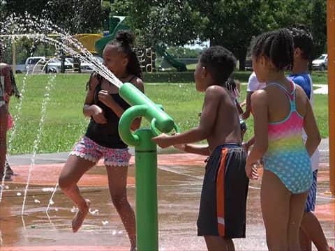 Children playing at an Oklahoma City sprayground.