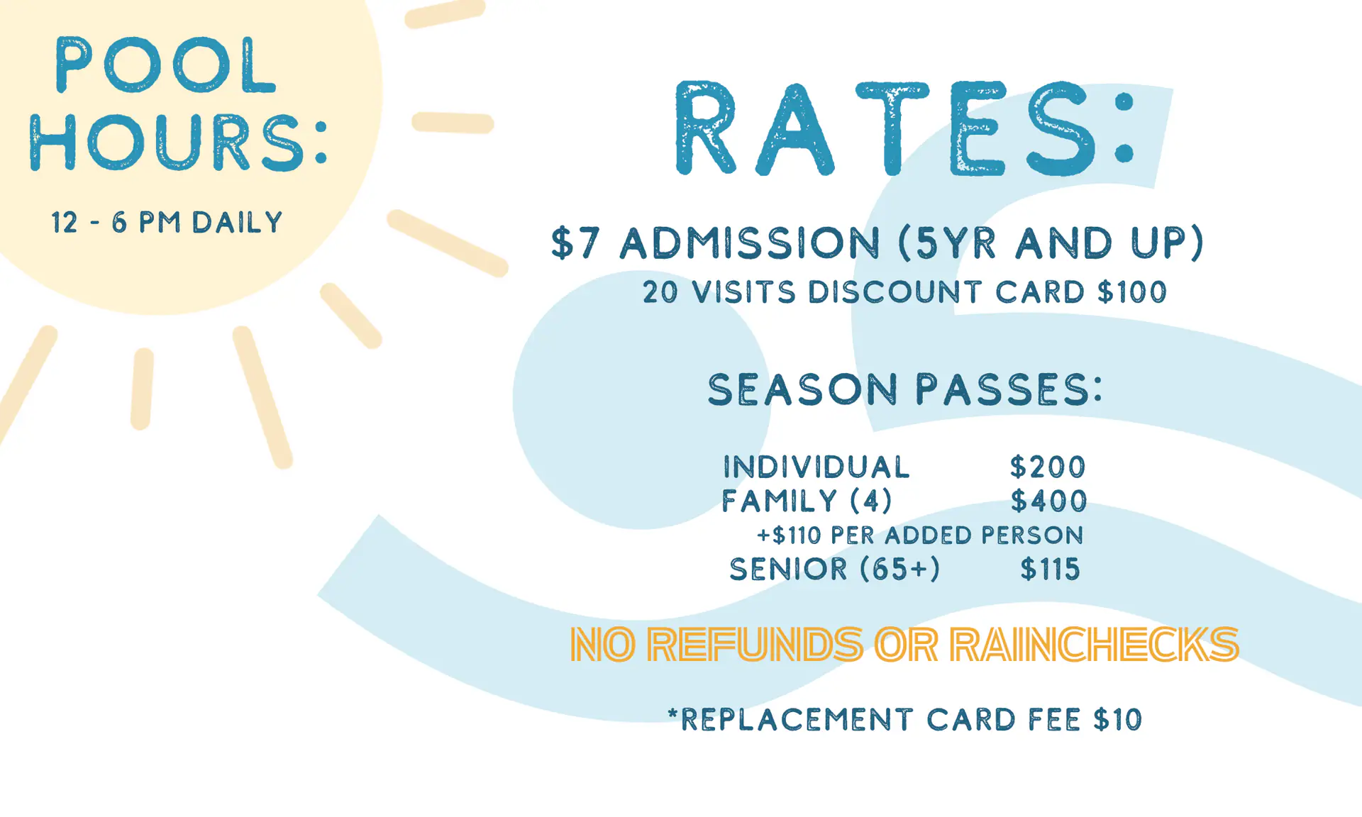 Crystal Beach Aquatic Park hours and rates graphic from the official Madison page.