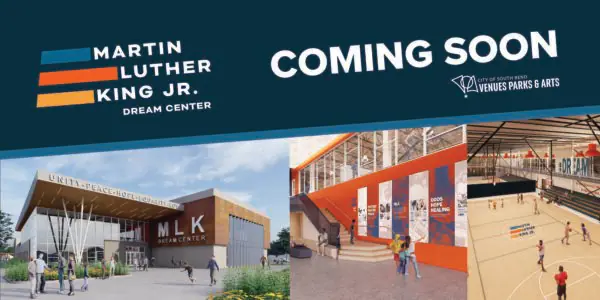 Martin Luther King Jr. Community Center grounds in South Bend, listed as an official splash-pad location.