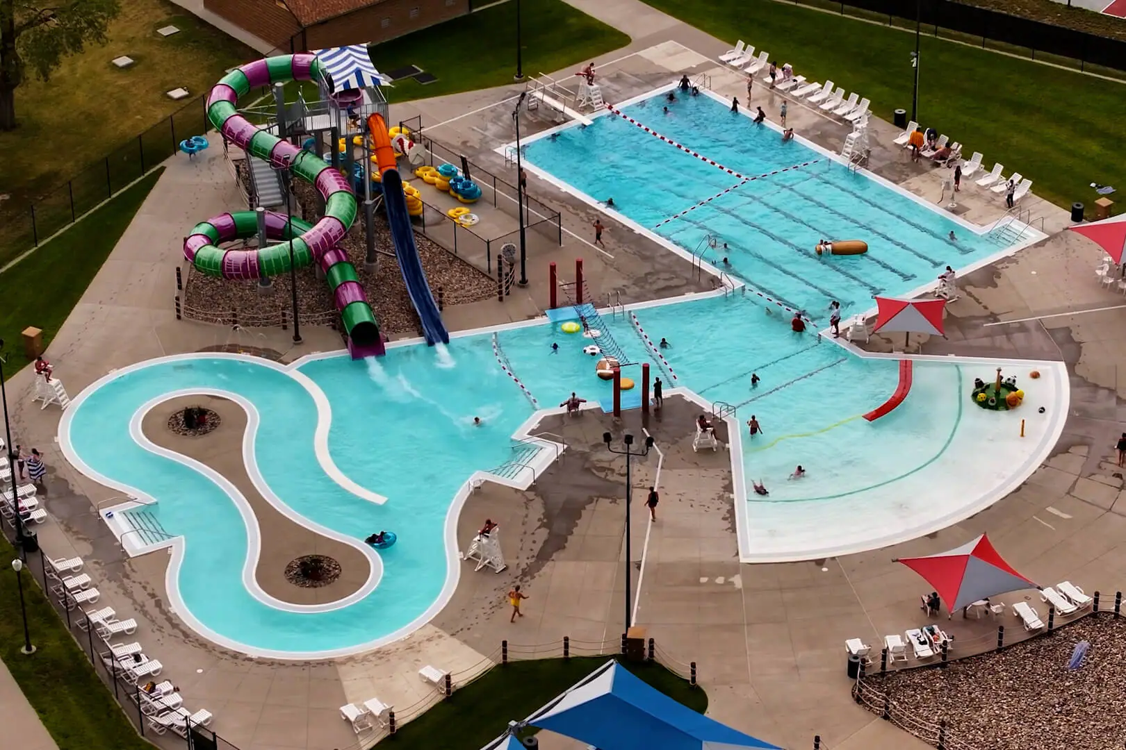 Overhead view of Prentis Plunge in Vermillion showing the outdoor aquatic complex.