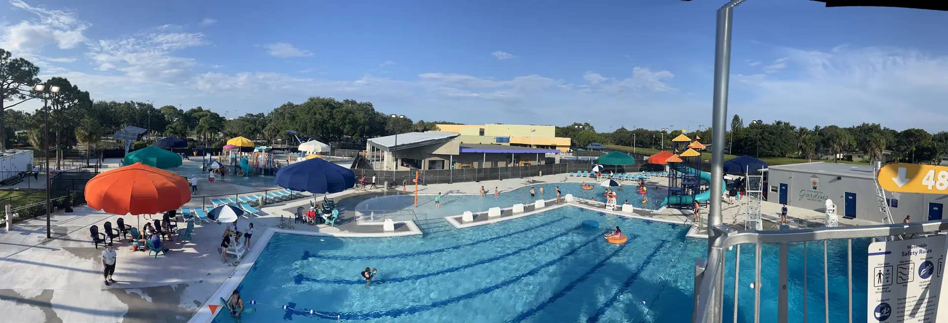 Palm Beach Gardens Aquatic Complex main pool and splash zone area.