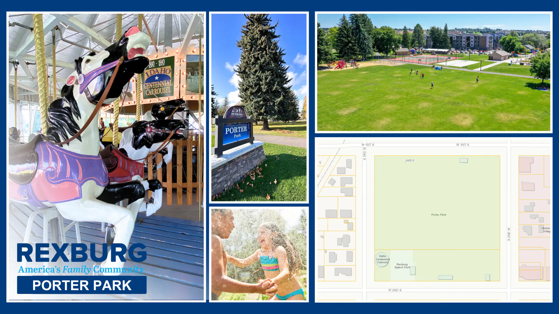 Porter Park splash pad and park area in Rexburg.